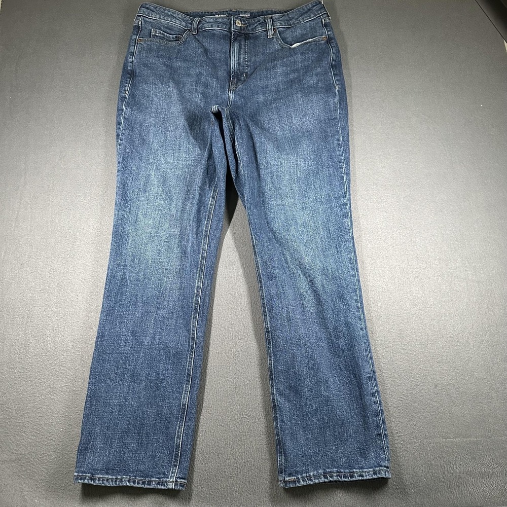 Old Navy Extra High-Rise Straight Jeans Womens 14‎ Blue Denim Secret Pockets